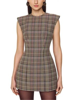 Ronny Kobo Collection Plaid Mini Dress in Brown with Red and Cream Accents